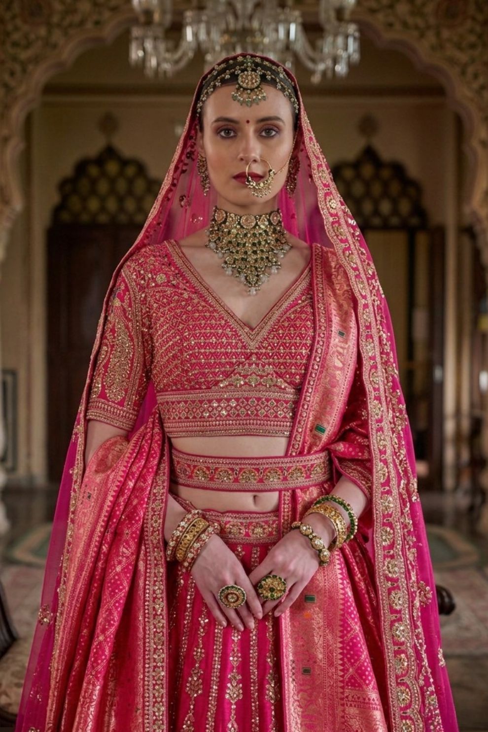 Rani Pink Silk Bridal Lehenga with Double Dupatta Heritage Zari Work