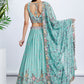 Turquoise Blue Chiffon Lehenga Choli with Sequins & Thread Embroidery work