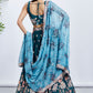 Teal Blue Georgette Lehenga Choli with Sequins & Thread Embroidery work