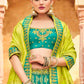 Turquoise Blue Banarasi Silk Lehenga Choli with Khatli work Embroidery