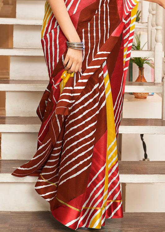 Yellow & Pink Leheriya Printed Cotton Saree: Summer Edition