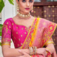 Yellow & Pink Floral Zari Woven Banarasi Silk Saree with Embroidered Blouse: Top Pick