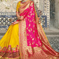 Yellow & Pink Half N Half Banarasi Silk Saree with Embroidered work