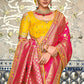 Yellow & Pink Half N Half Banarasi Silk Saree with Embroidered work