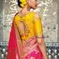 Yellow & Pink Half N Half Banarasi Silk Saree with Embroidered work