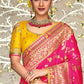 Yellow & Pink Half N Half Banarasi Silk Saree with Embroidered work