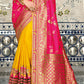 Yellow & Pink Half N Half Banarasi Silk Saree with Embroidered work