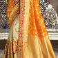 White & Orange Half N Half Banarasi Silk Saree with Embroidered work