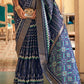Aegean Blue Designer Printed Silk Saree