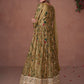 Army Green Floral Printed Organza Silk Anarkali Suit with Embroidery work