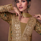 Army Green Floral Printed Organza Silk Anarkali Suit with Embroidery work