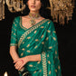 Teal Green Satin Silk Saree Embellished with Stone,Sequin,Embroidery & Zarkan work