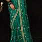 Teal Green Satin Silk Saree Embellished with Stone,Sequin,Embroidery & Zarkan work