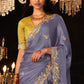 Amethyst Purple Satin Silk Saree Embellished with Stone,Sequin,Embroidery & Zarkan work
