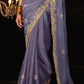 Amethyst Purple Satin Silk Saree Embellished with Stone,Sequin,Embroidery & Zarkan work