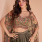 Ash Grey Satin Silk Dhoti & Mirror work Blouse with Floral Organza Silk Shrug