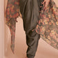 Ash Grey Satin Silk Dhoti & Mirror work Blouse with Floral Organza Silk Shrug