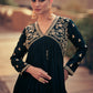 Blackish Blue Chinon Silk Designer Anarkali Suit with Floral Embroidery work