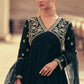 Blackish Blue Chinon Silk Designer Anarkali Suit with Floral Embroidery work