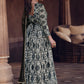 White & Black Floral Printed Georgette Anarkali Suit with Embroidery work