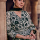 White & Black Floral Printed Georgette Anarkali Suit with Embroidery work