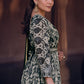 White & Black Floral Printed Georgette Anarkali Suit with Embroidery work
