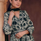 White & Black Floral Printed Georgette Anarkali Suit with Embroidery work