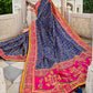 Azure Blue Banarasi Silk Saree with Mirror,Diamond & Pure Kachhi work