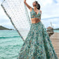 Turquoise Blue Organza Lehenga Choli with Thread Embroidery, Moti & Sequins work