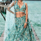 Turquoise Blue Organza Lehenga Choli with Thread Embroidery, Moti & Sequins work
