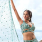 Turquoise Blue Organza Lehenga Choli with Thread Embroidery, Moti & Sequins work