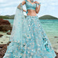 Aqua Blue Organza Lehenga Choli With Sequins, Zarkan & Thread Embroidery Work