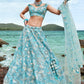 Aqua Blue Organza Lehenga Choli With Sequins, Zarkan & Thread Embroidery Work