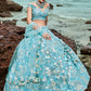 Aqua Blue Organza Lehenga Choli With Sequins, Zarkan & Thread Embroidery Work
