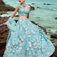 Aqua Blue Organza Lehenga Choli With Sequins, Zarkan & Thread Embroidery Work