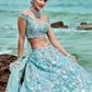 Aqua Blue Organza Lehenga Choli With Sequins, Zarkan & Thread Embroidery Work