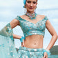 Aqua Blue Organza Lehenga Choli With Sequins, Zarkan & Thread Embroidery Work