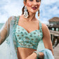 Turquoise Blue Net Lehenga Choli With Sequins & Zarkan Embroidery Work