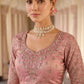 Dusty Rose Pink Silk Blend Designer Saree with Peacock Motif Embroidery