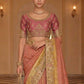Peach Gold Designer Soft Silk Saree Elegant Festive Wedding Party Wear