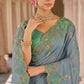 Grey Blue Designer Soft Silk Saree Elegant Festive Wedding Party Wear