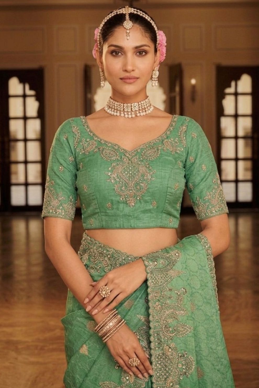 Mint Green Designer Soft Silk Saree Elegant Festive Party Wear Look