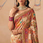 Ivory Dola Silk Saree with Madhubani Prints Heavy Zari Embroidery Elegant