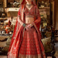 Crimson Red Silk Bridal Lehenga Vertical Zari Striper Work Elegant