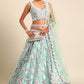 Turquoise Blue Organza Lehenga Choli with Sequins & Zarkan Embroidery work