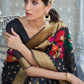 Onyx Black Floral Embroidered Linen Silk Saree