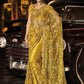 Mustard Yellow Designer Net Saree with Hand Made Flower, Moti & Cut Dana work