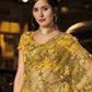 Mustard Yellow Designer Net Saree with Hand Made Flower, Moti & Cut Dana work