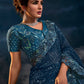 Turkish Blue Designer Net Saree with Thread,Sequence,Moti,Zarkan work & Imported Fabric Sequence Pallu
