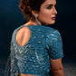 Turkish Blue Designer Net Saree with Thread,Sequence,Moti,Zarkan work & Imported Fabric Sequence Pallu